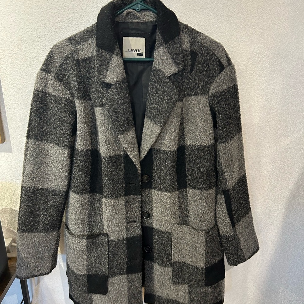 Levi's Women’s Charcoal and Black Plaid Mixed Wool Coat
